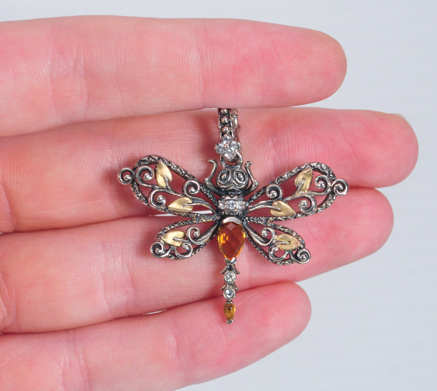 Barbara Bixby Sterling Silver 18K Gold Citrine Dragonfly Enhancer Pendant