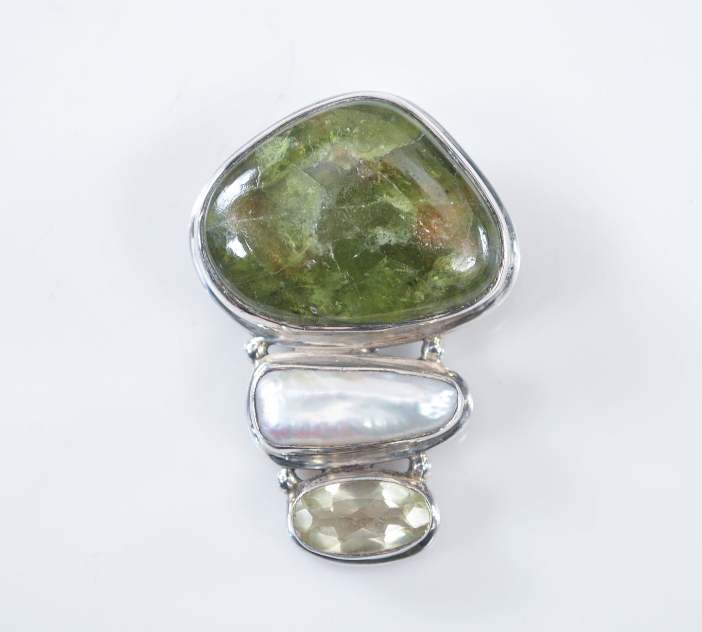 Large Sterling Silver Green Opal Multi-Stone Pendant