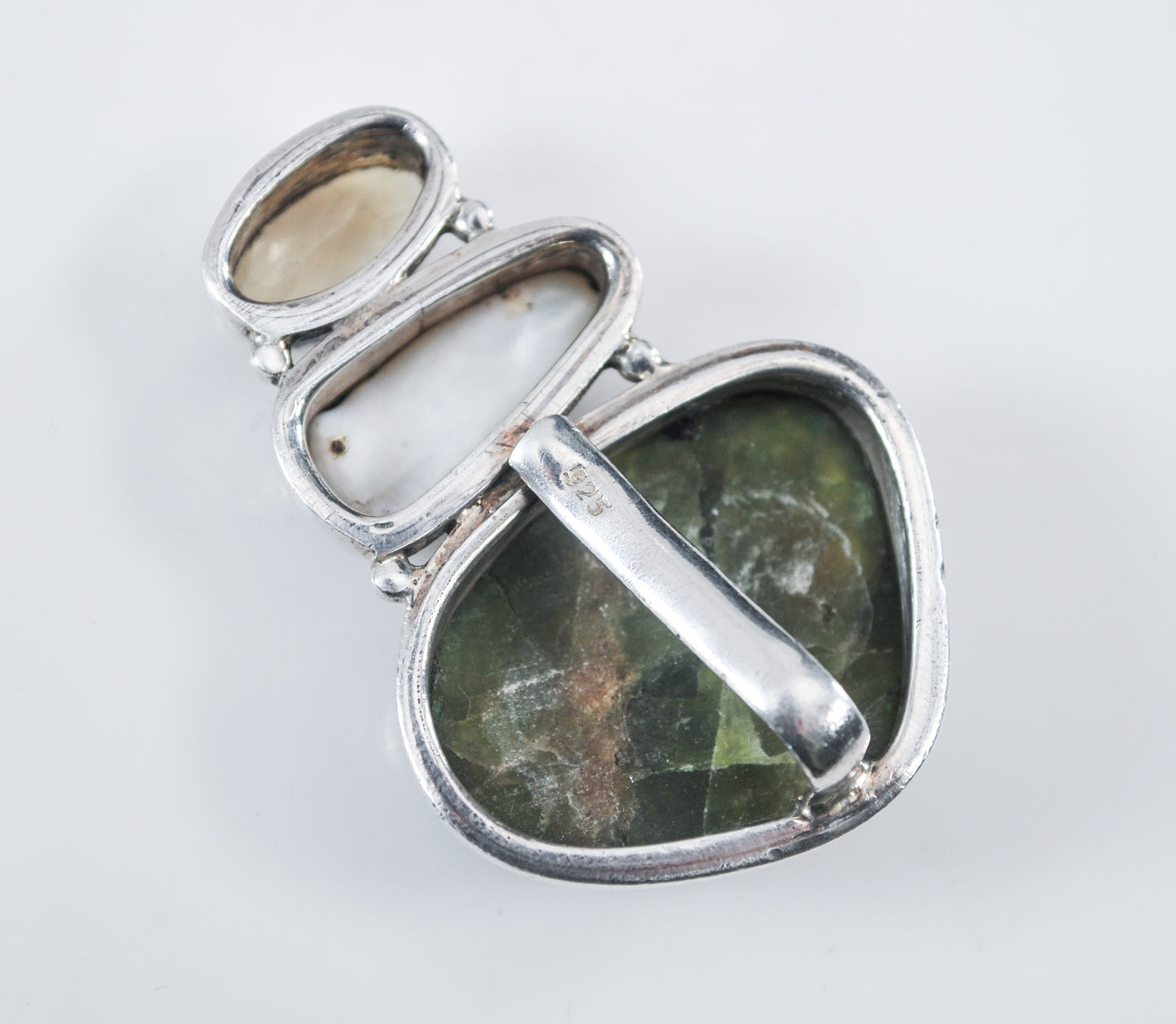 Large Sterling Silver Green Opal Multi-Stone Pendant
