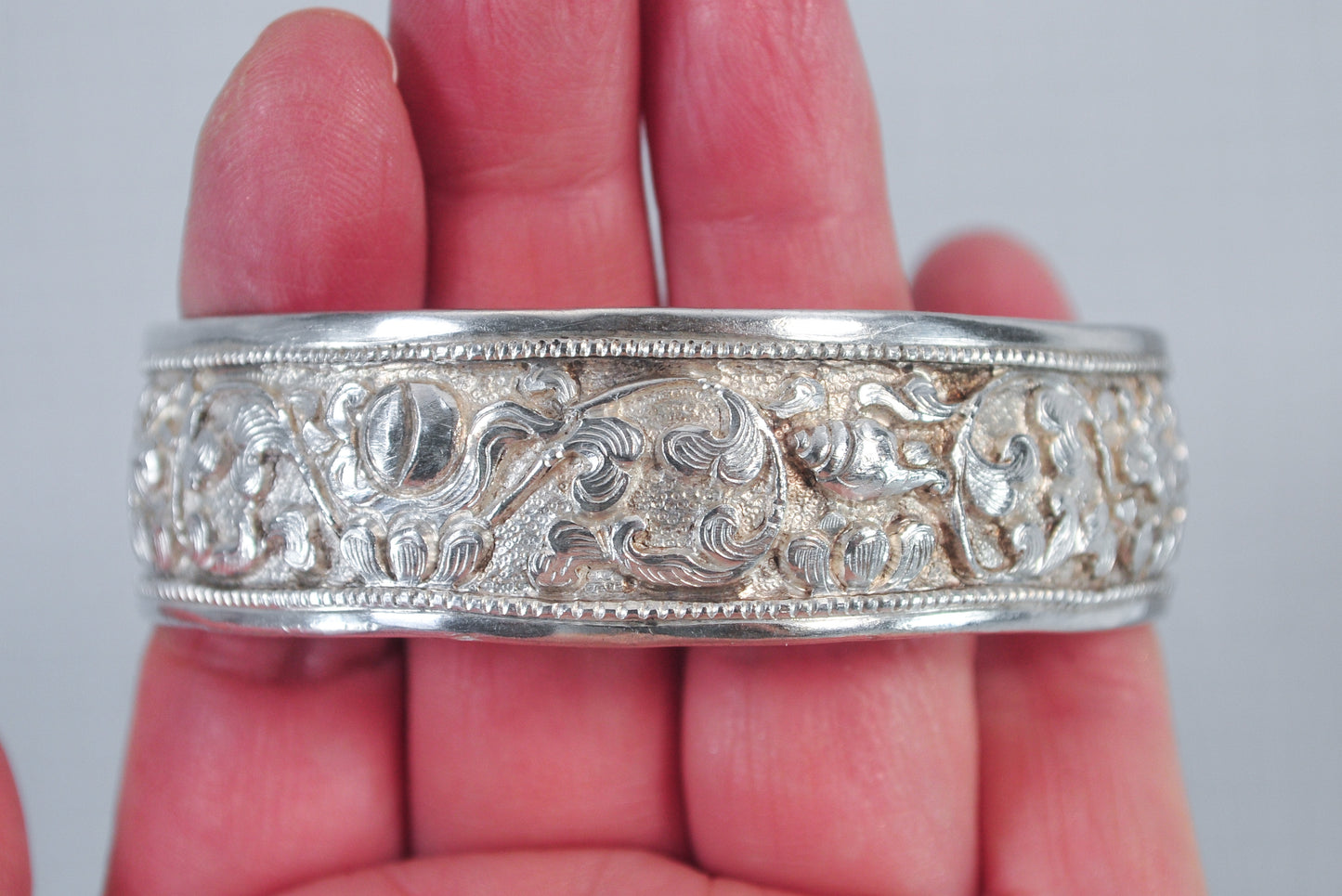 Wide Vintage Sterling Silver Bangle Bracelet