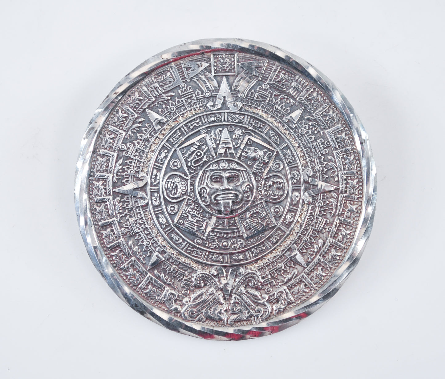 Large Vintage Sterling Silver Mayan Calendar Brooch Pendant