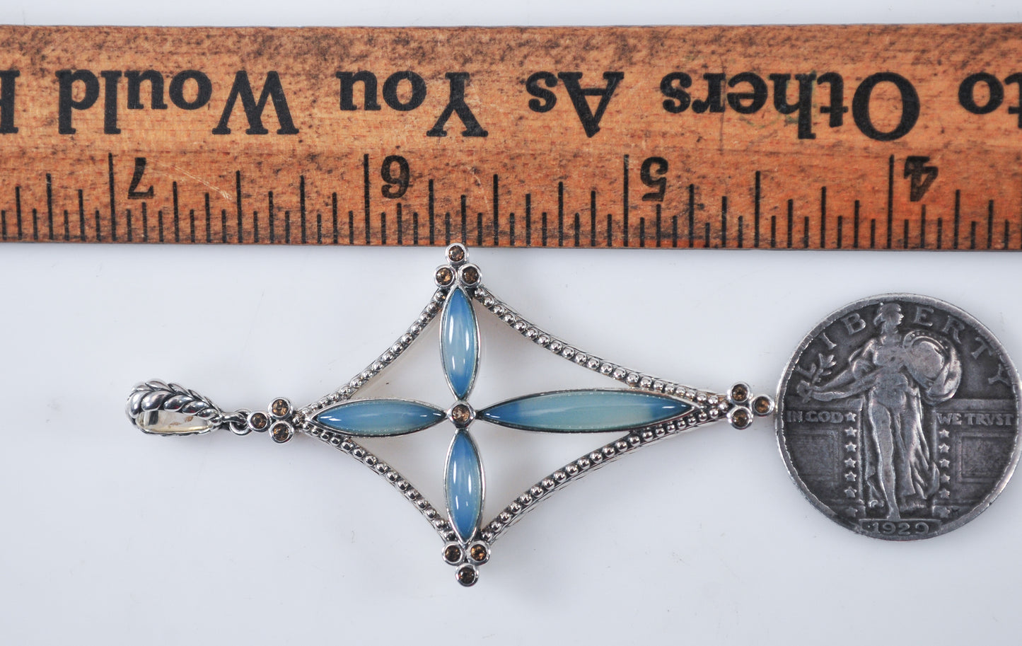 Designer Sterling Silver Chalcedony Cross Pendant