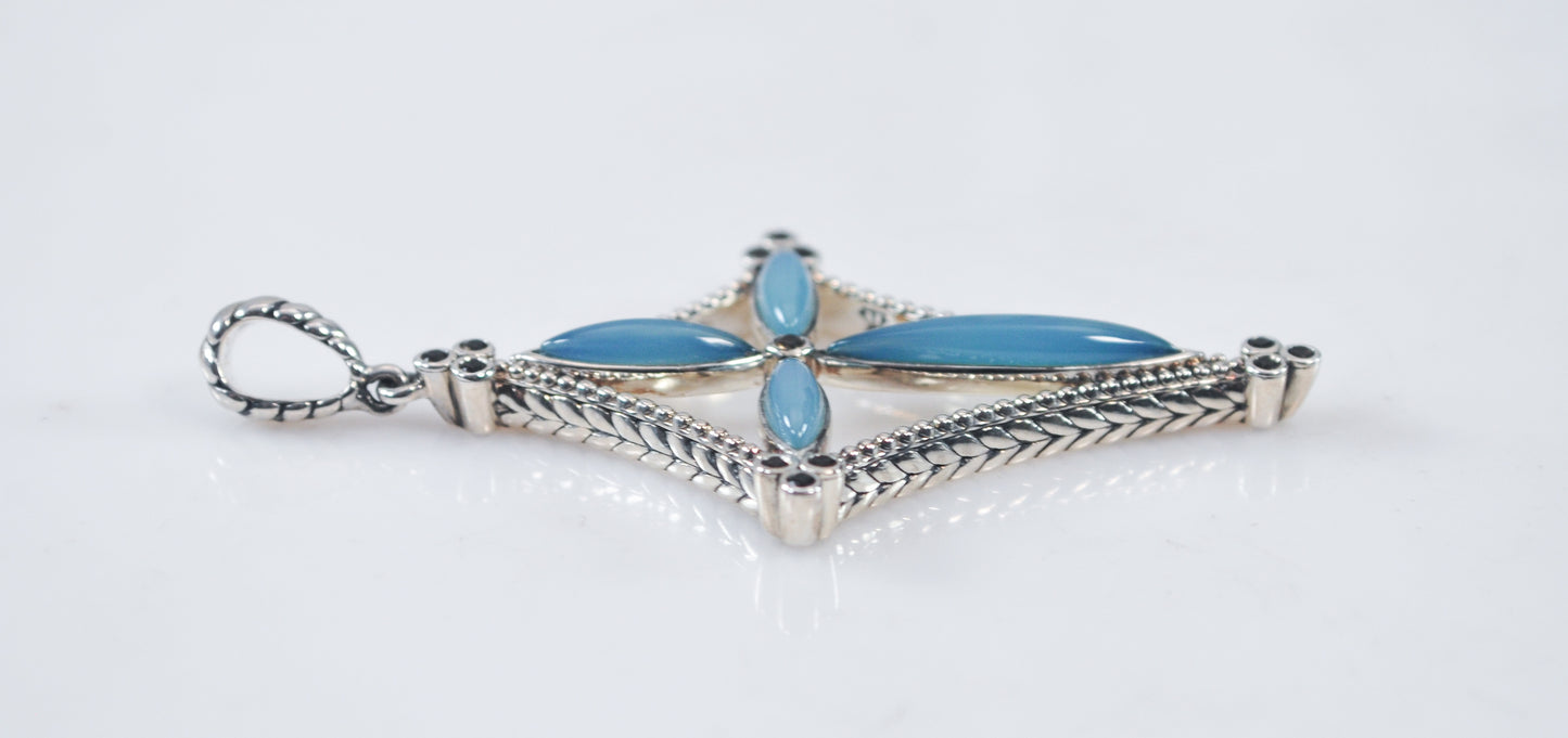 Designer Sterling Silver Chalcedony Cross Pendant