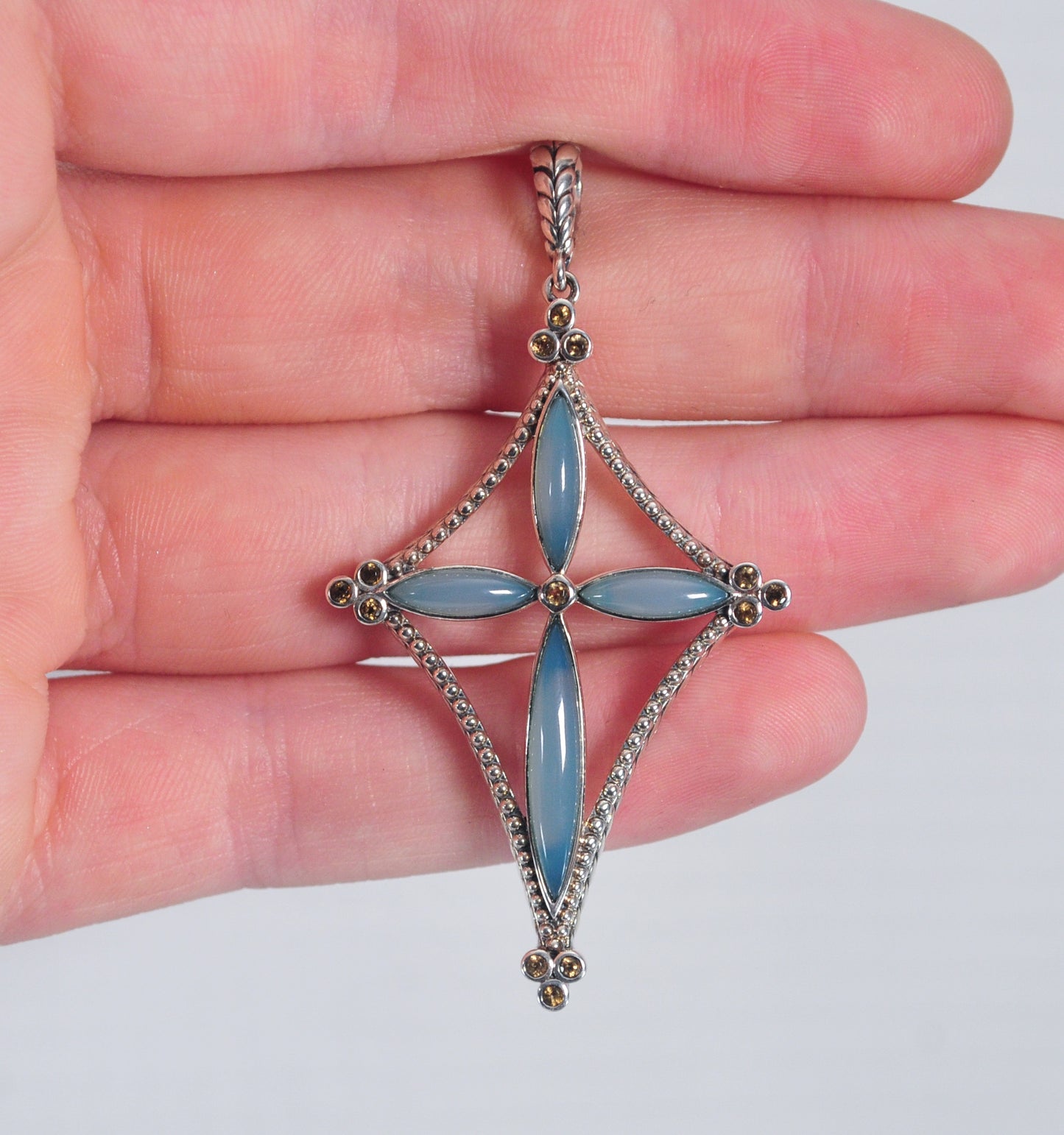 Designer Sterling Silver Chalcedony Cross Pendant