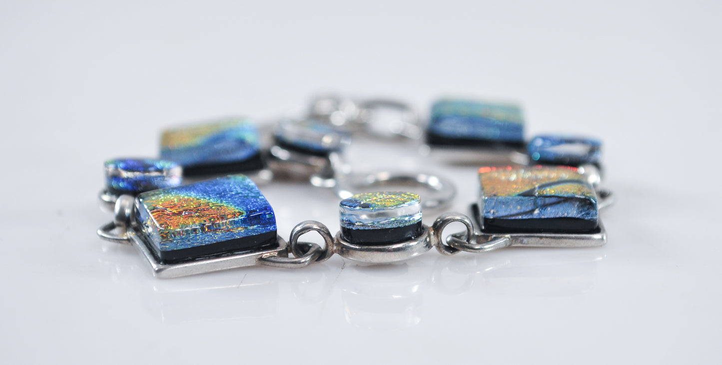 Colorful Sterling Silver Dichroic Glass Bracelet