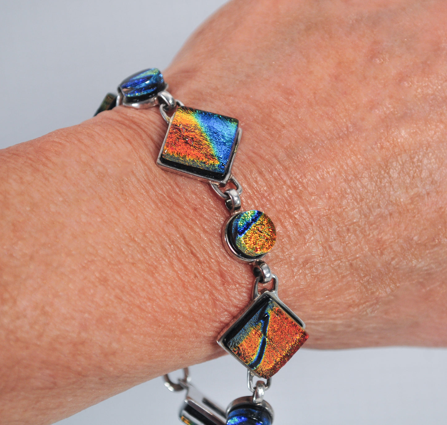 Colorful Sterling Silver Dichroic Glass Bracelet