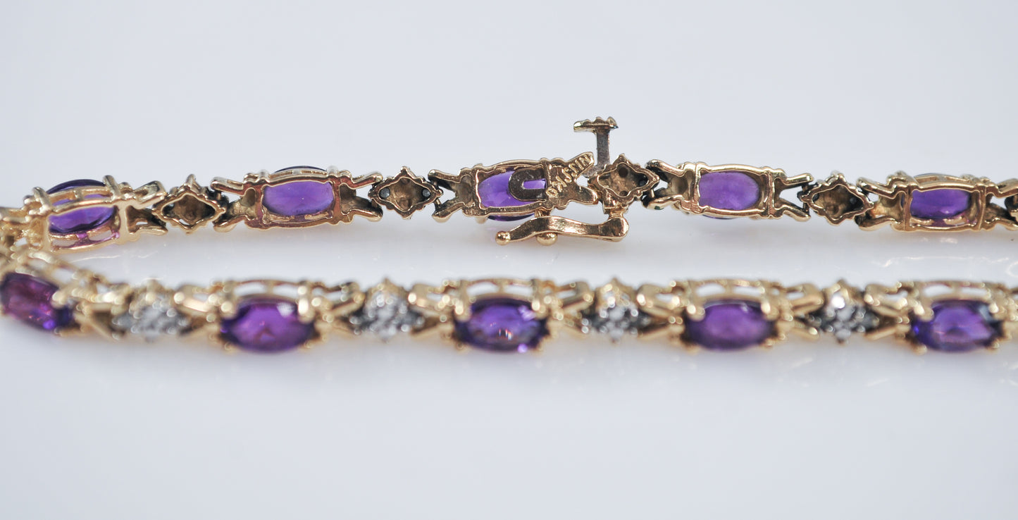 14K Gold Amethyst Diamond Tennis Bracelet