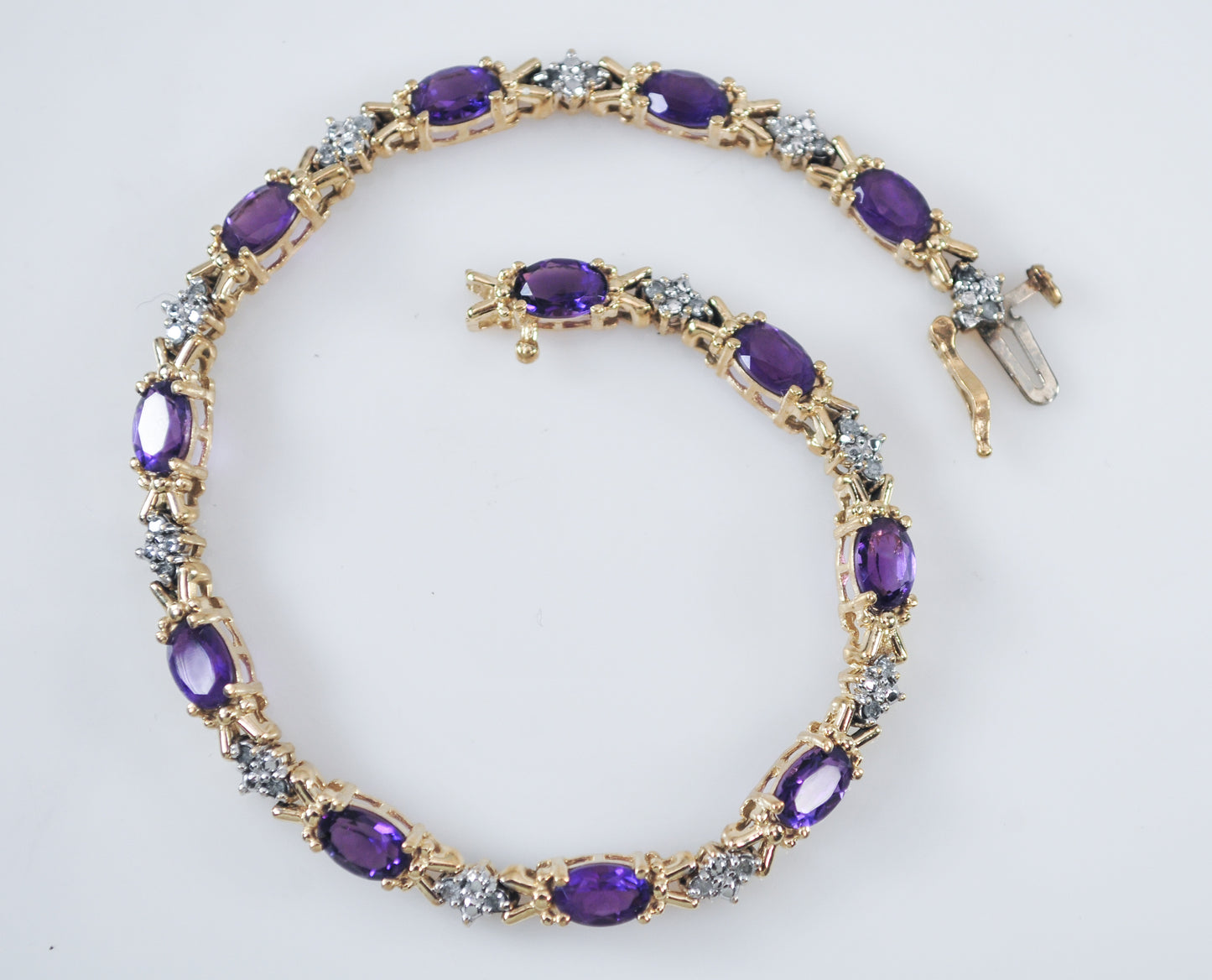 14K Gold Amethyst Diamond Tennis Bracelet