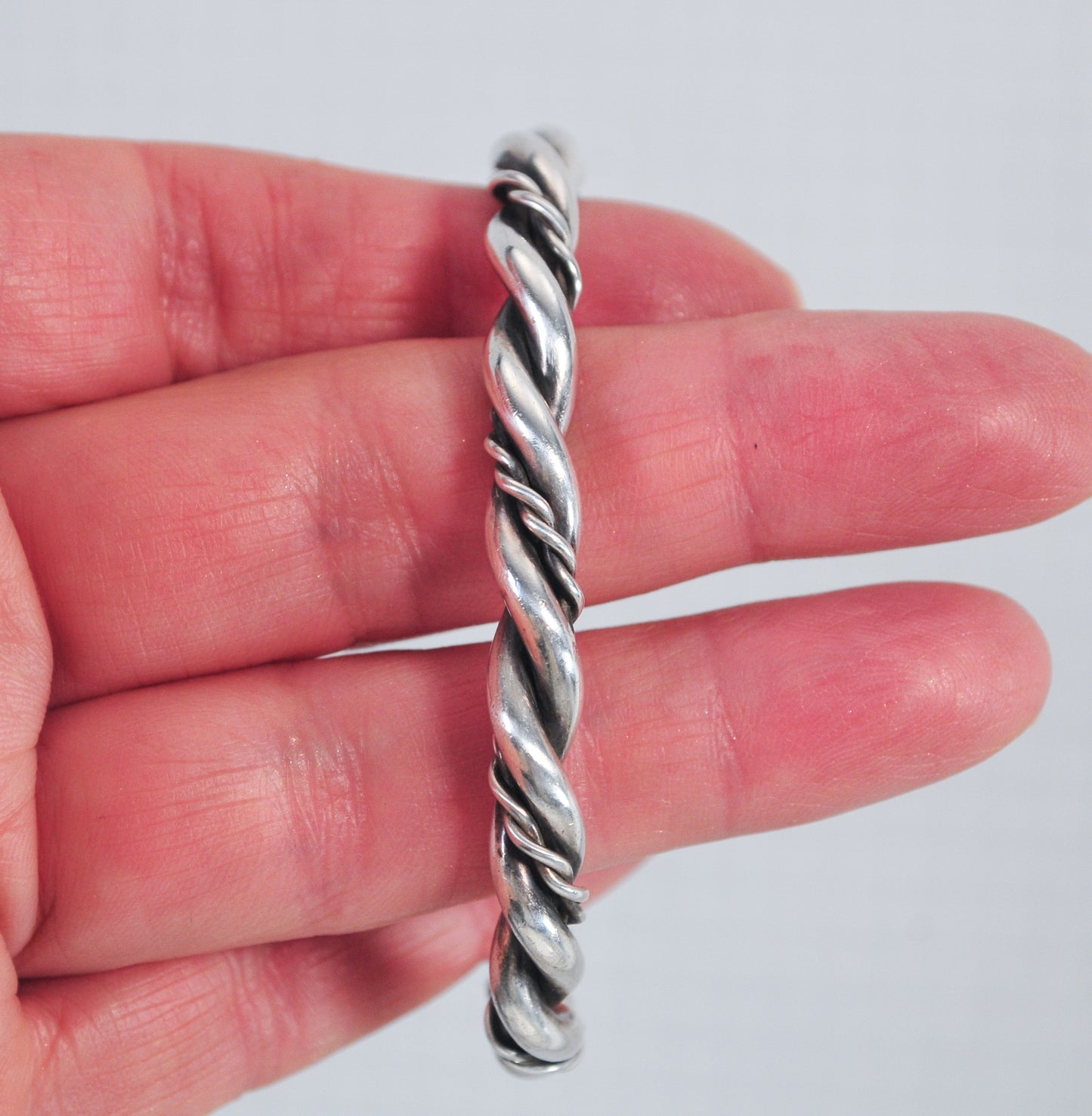 Small Wrist Navajo Sterling Silver Rope Twist Cuff Bracelet