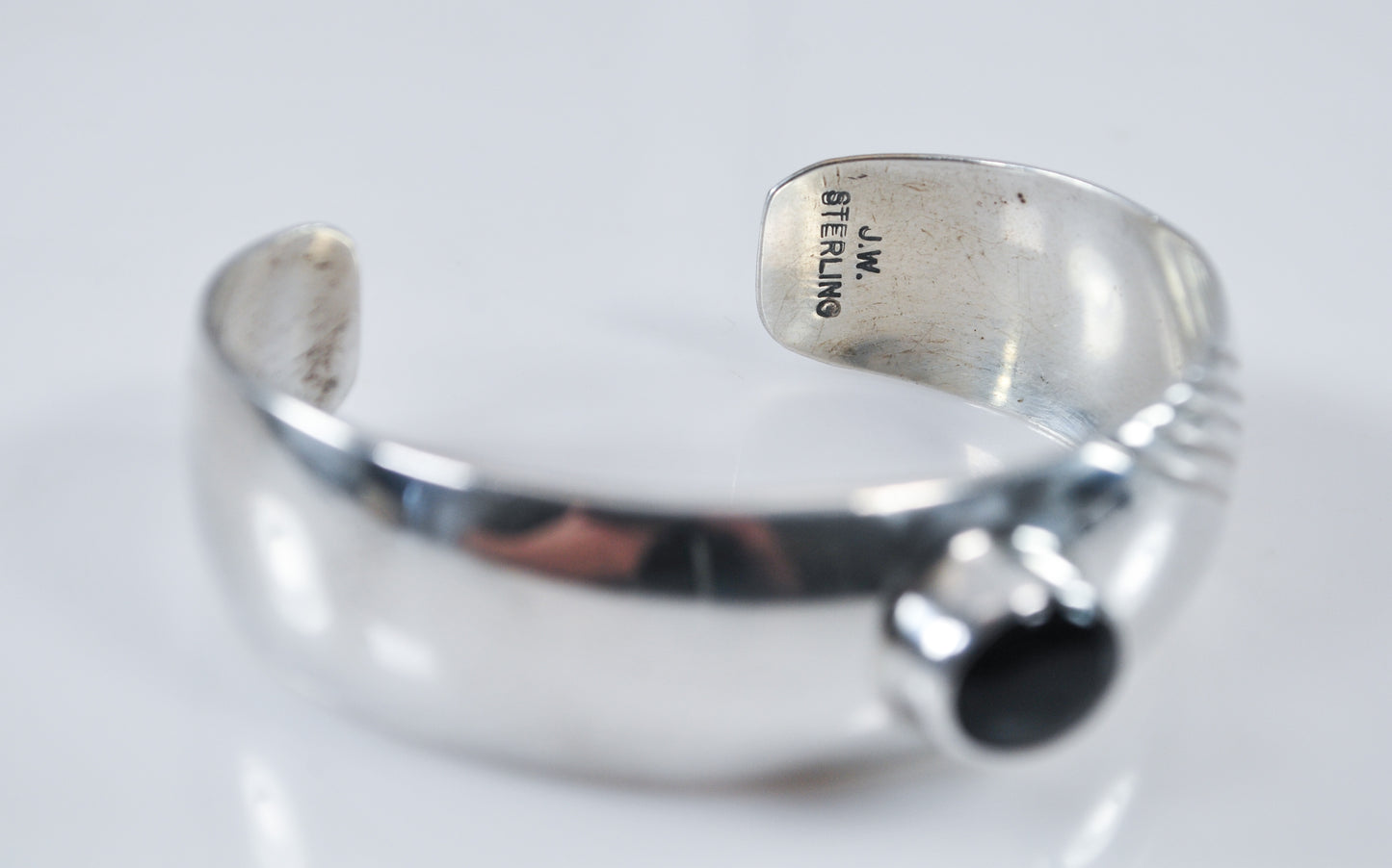 Signed Navajo Sterling Silver Black Onyx Cuff Bracelet