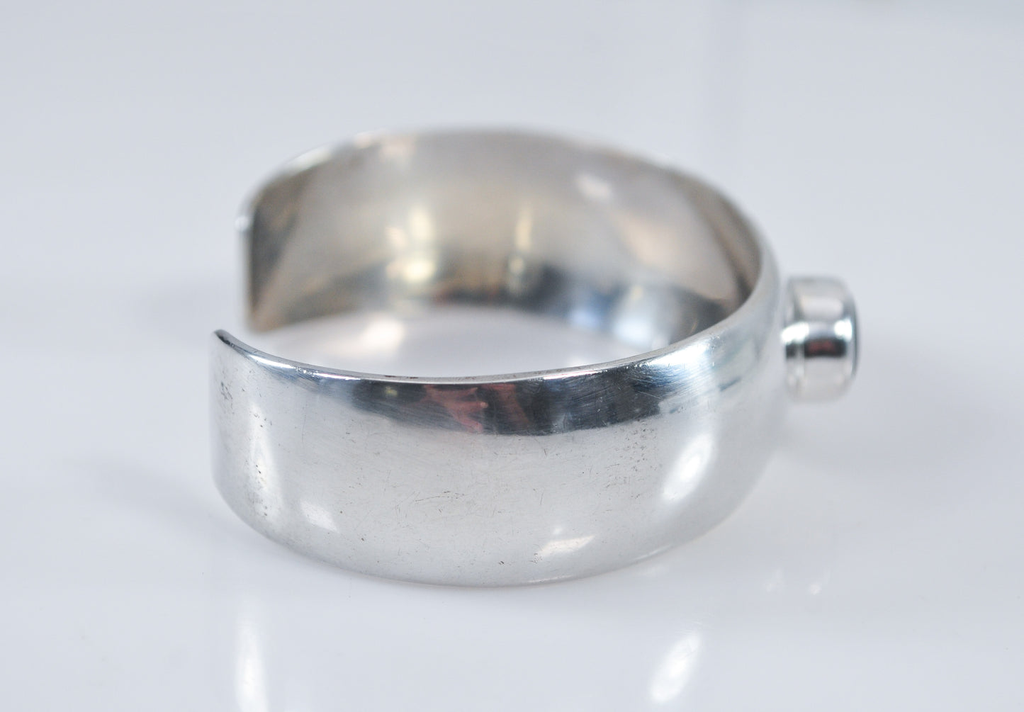 Signed Navajo Sterling Silver Black Onyx Cuff Bracelet