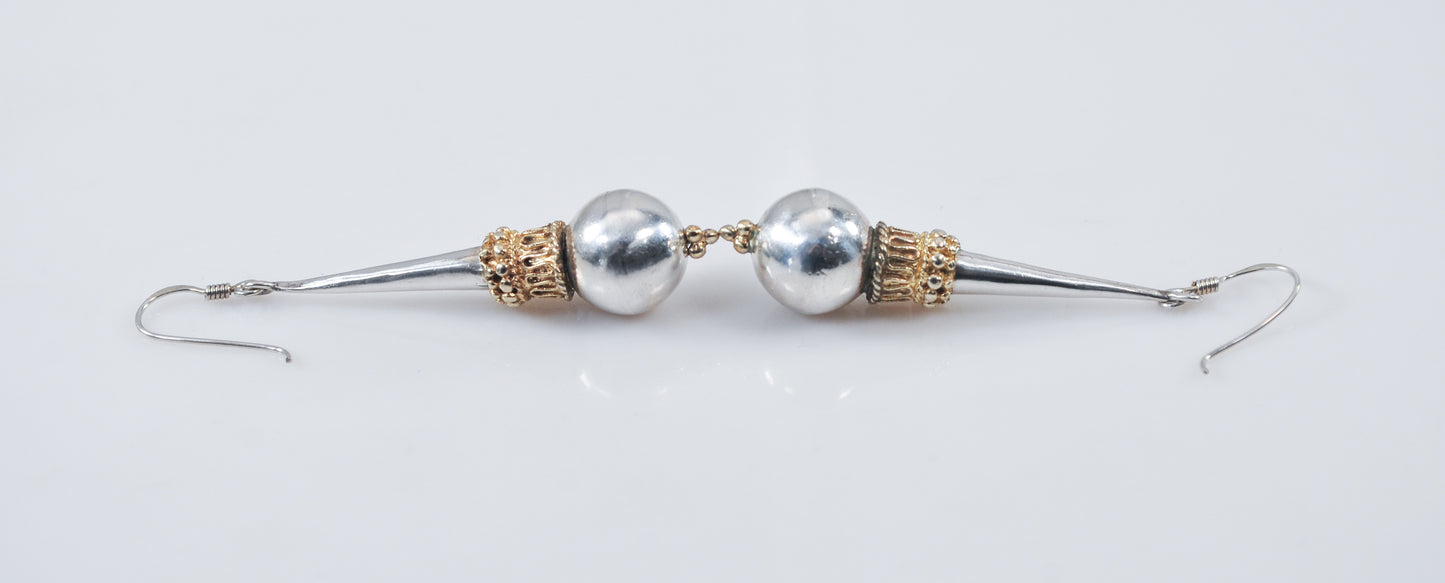 Long Sterling Silver Two Tone Bali Style Earrings