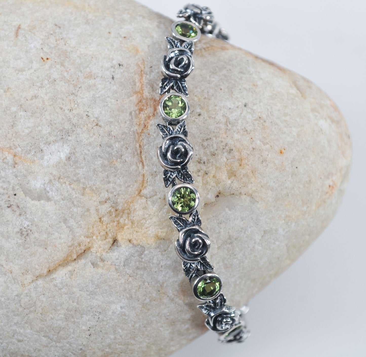 Or PAZ Creations Sterling Silver Peridot Rose Tennis Bracelet