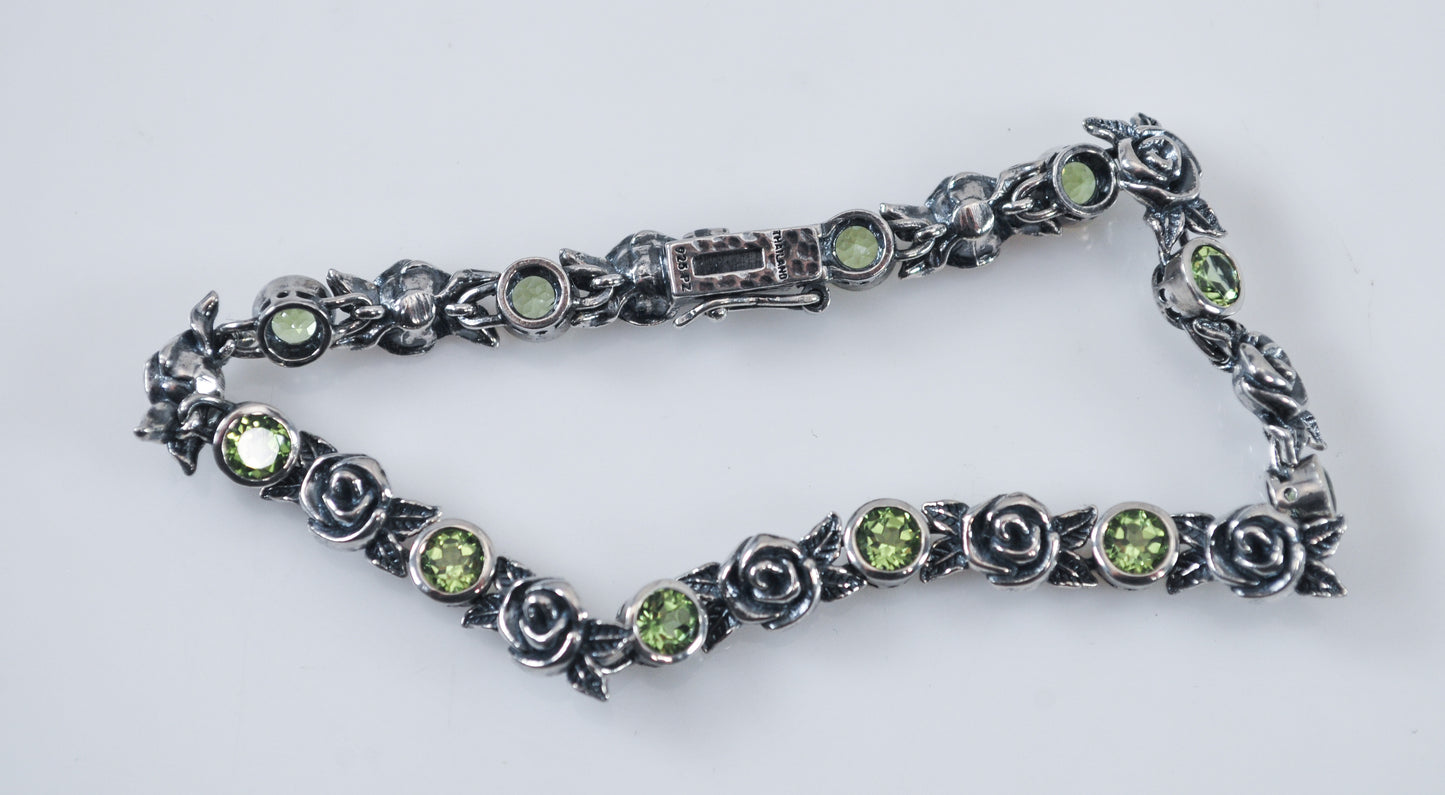 Or PAZ Creations Sterling Silver Peridot Rose Tennis Bracelet