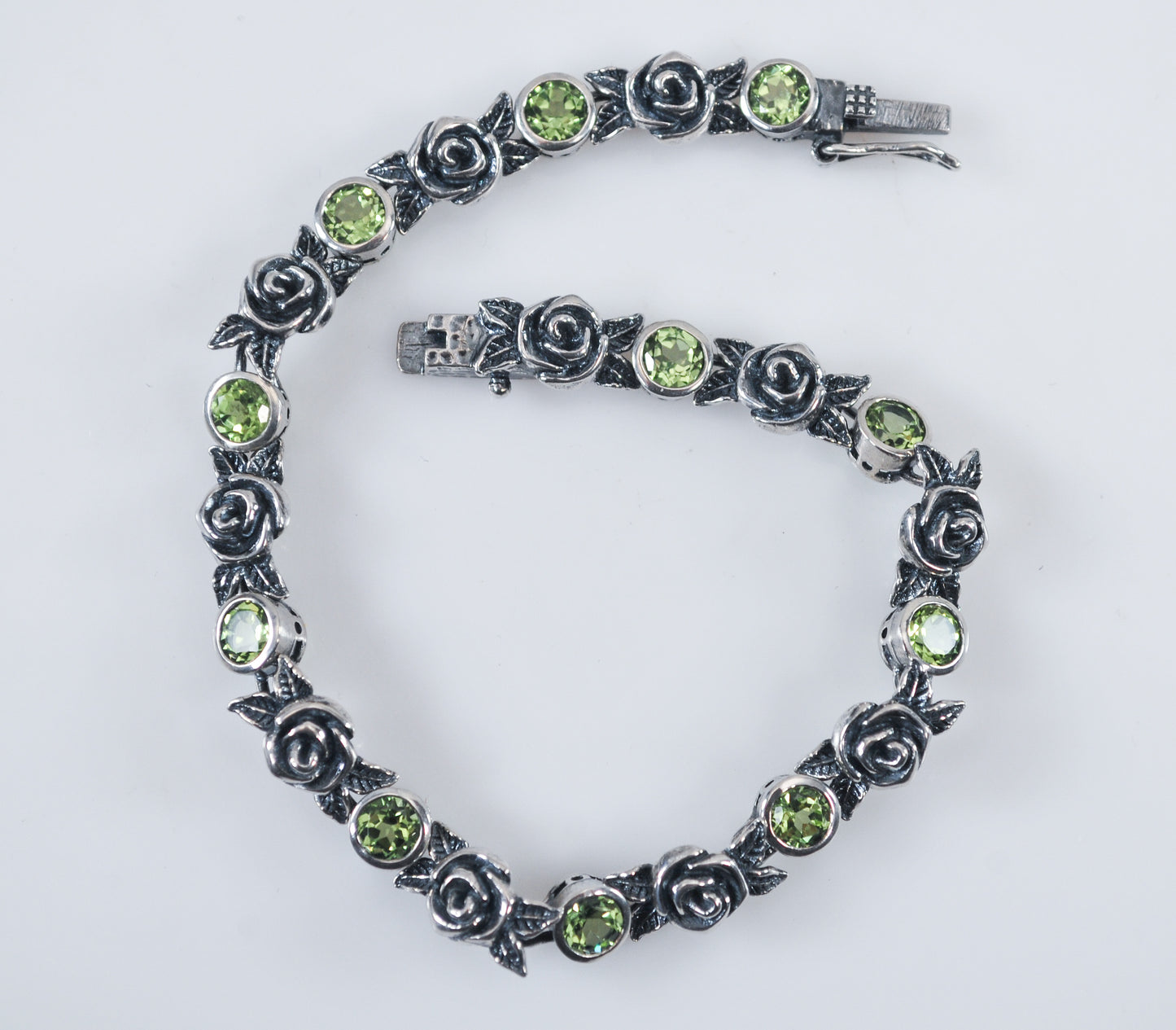 Or PAZ Creations Sterling Silver Peridot Rose Tennis Bracelet