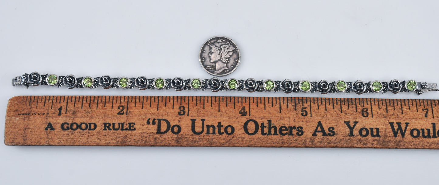 Or PAZ Creations Sterling Silver Peridot Rose Tennis Bracelet