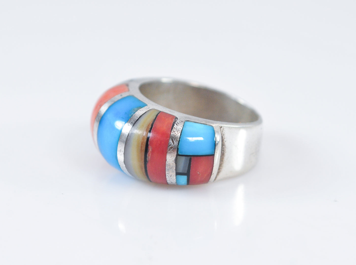 Chunky Native American Sterling Silver Inlay Ring
