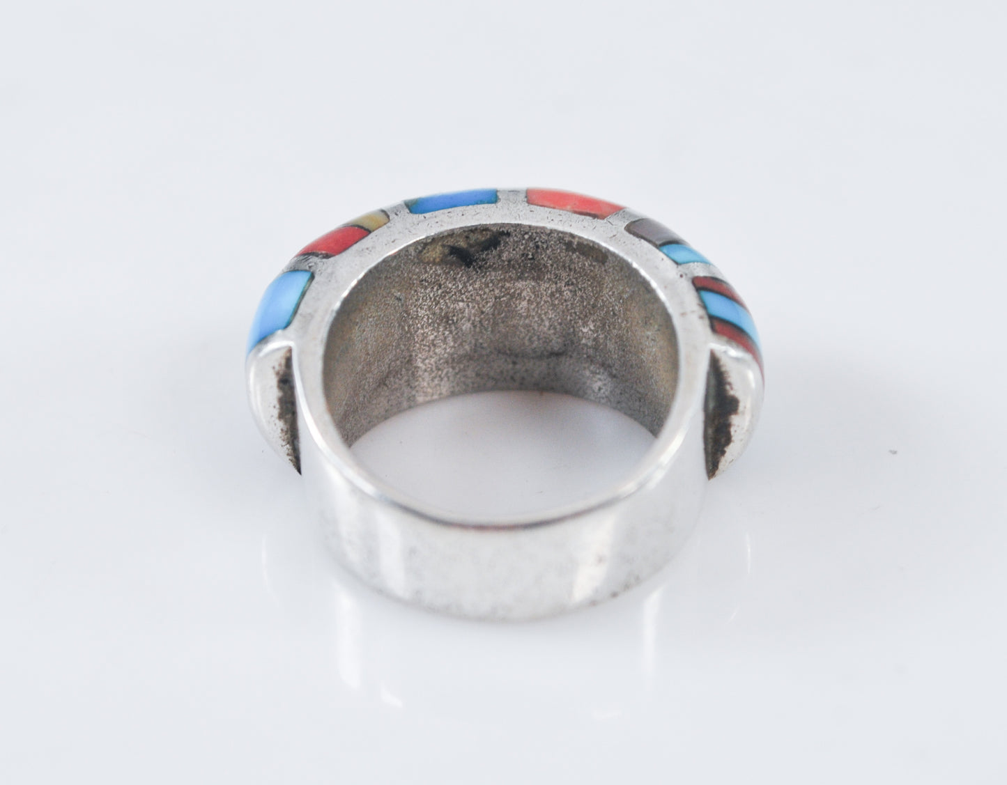 Chunky Native American Sterling Silver Inlay Ring