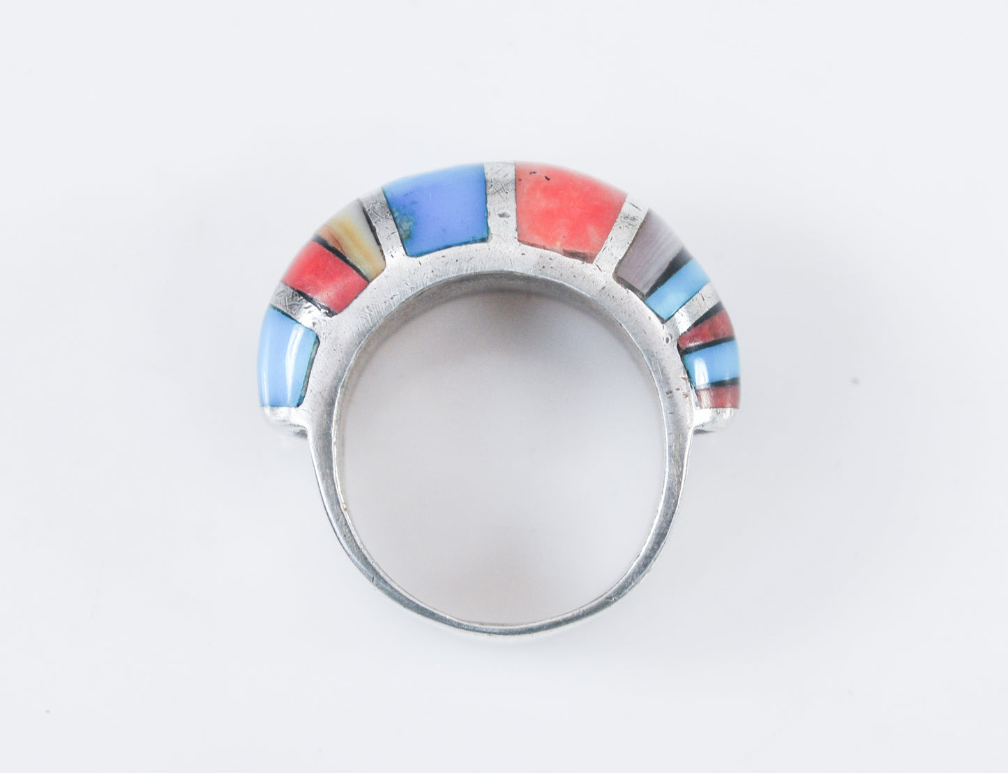 Chunky Native American Sterling Silver Inlay Ring