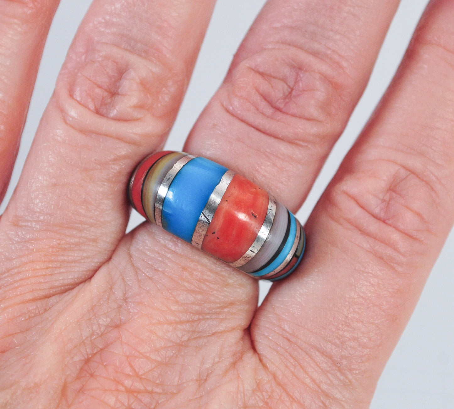 Chunky Native American Sterling Silver Inlay Ring