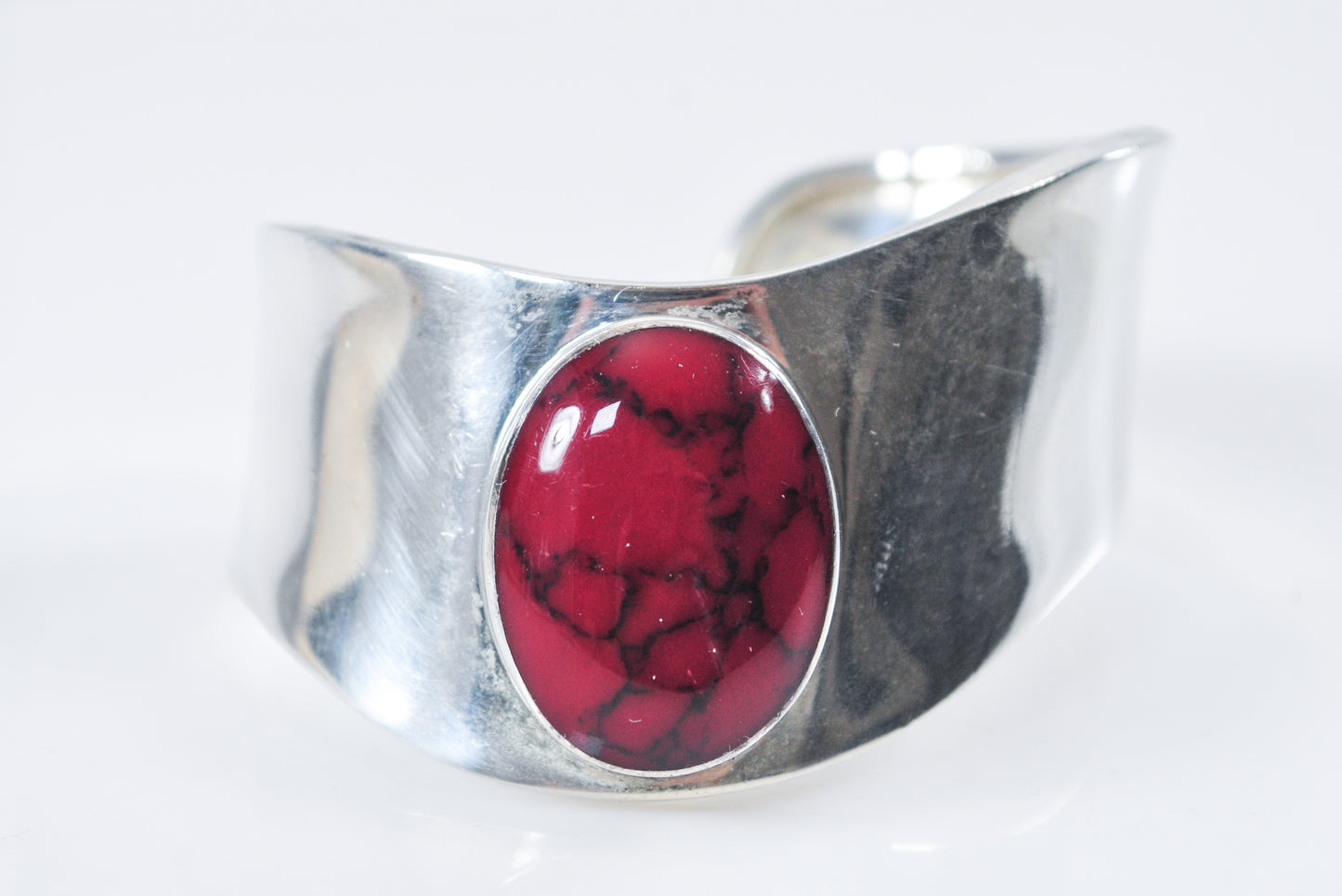 Modernist Sterling Silver Red Jasper Cuff Bracelet