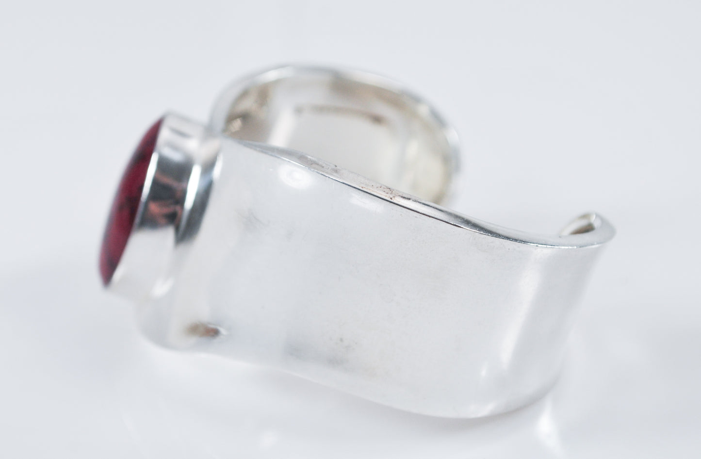 Modernist Sterling Silver Red Jasper Cuff Bracelet