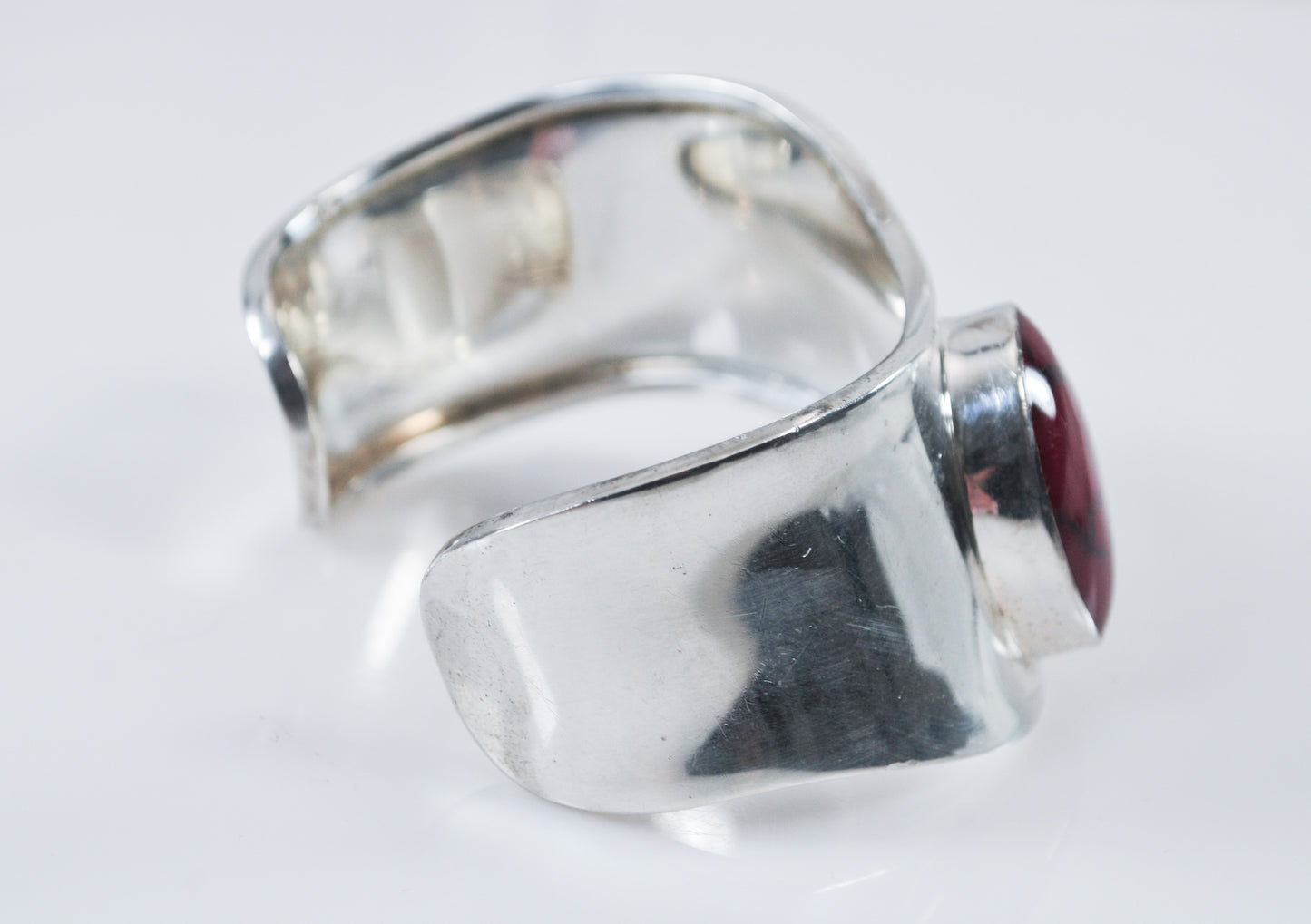 Modernist Sterling Silver Red Jasper Cuff Bracelet