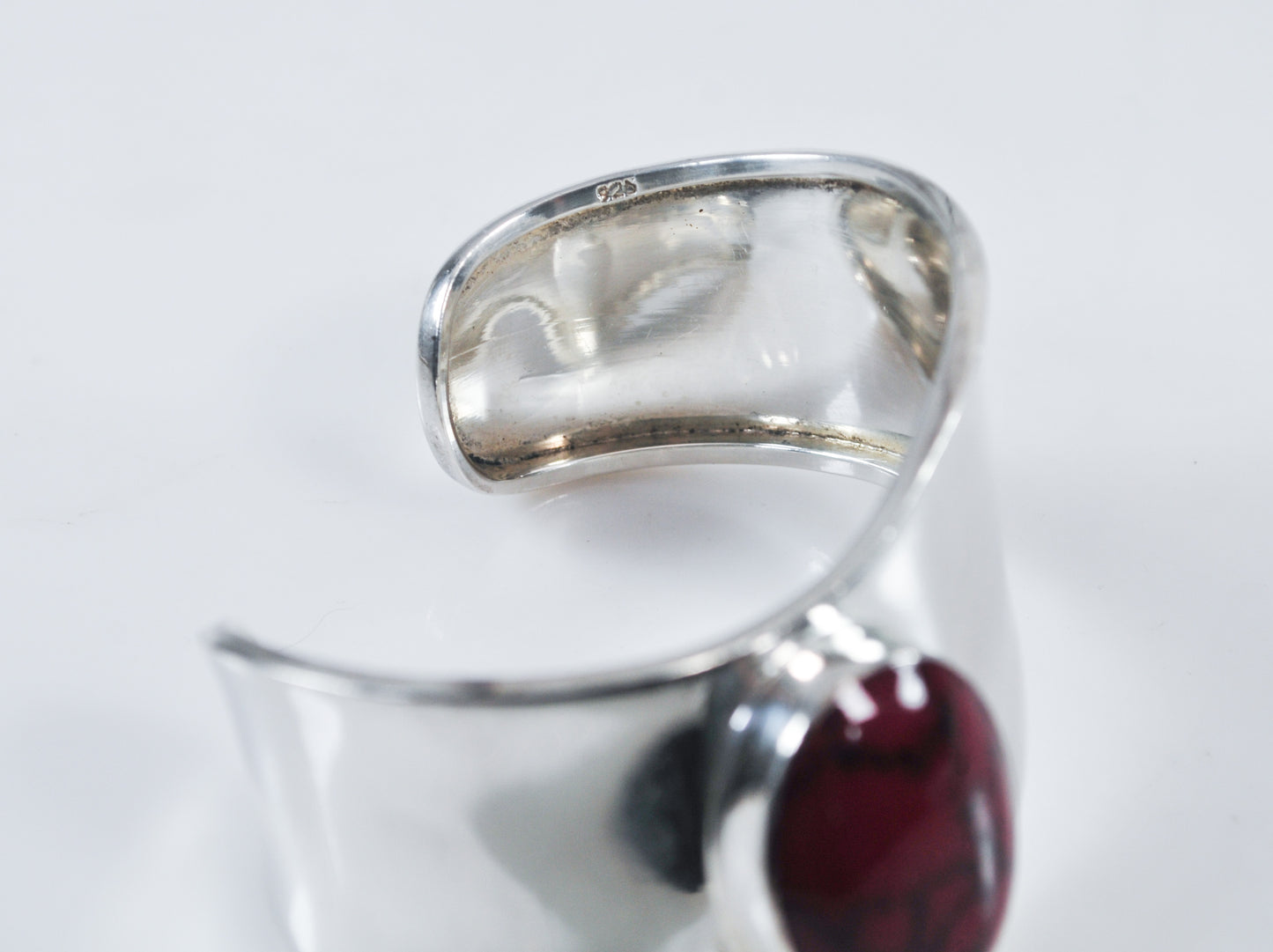 Modernist Sterling Silver Red Jasper Cuff Bracelet