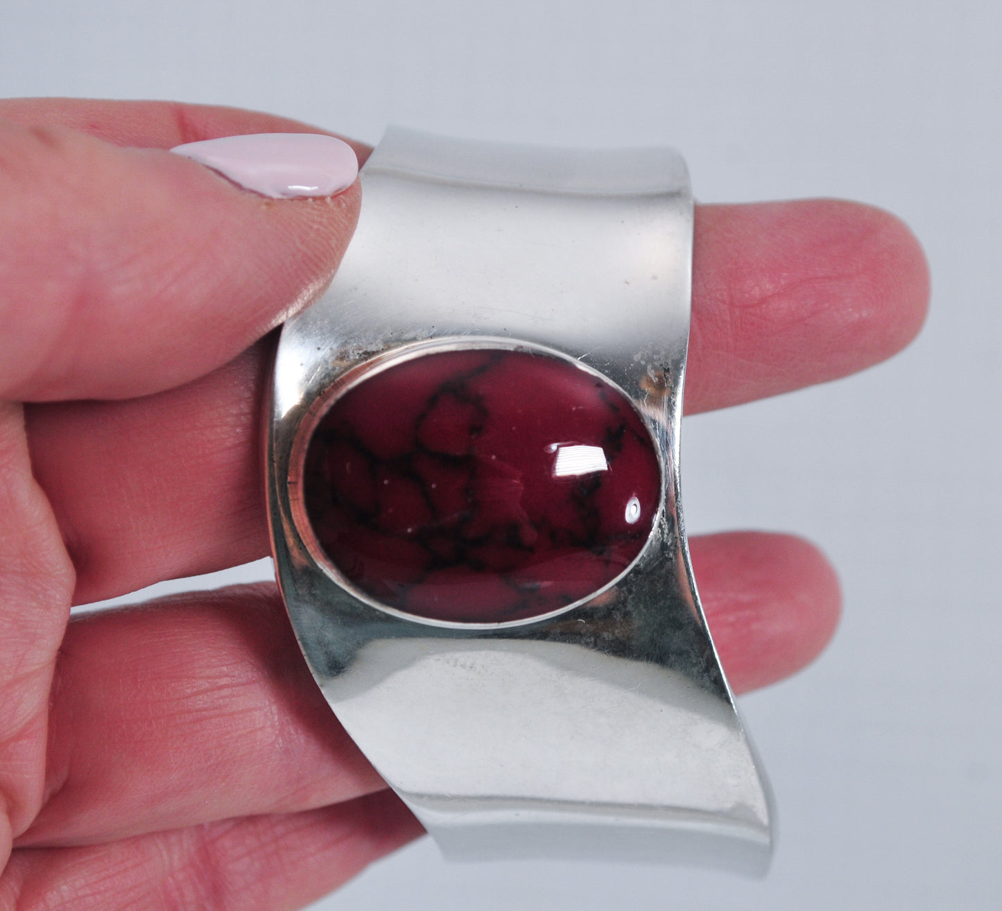 Modernist Sterling Silver Red Jasper Cuff Bracelet