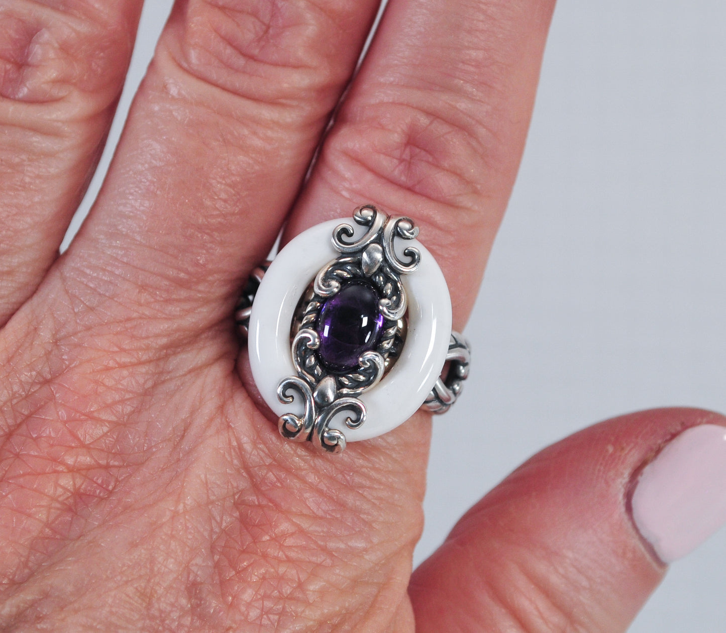 NOT AVAILABLE - Reserved for M - Carolyn Pollack White Agate Amethyst 925 Ring