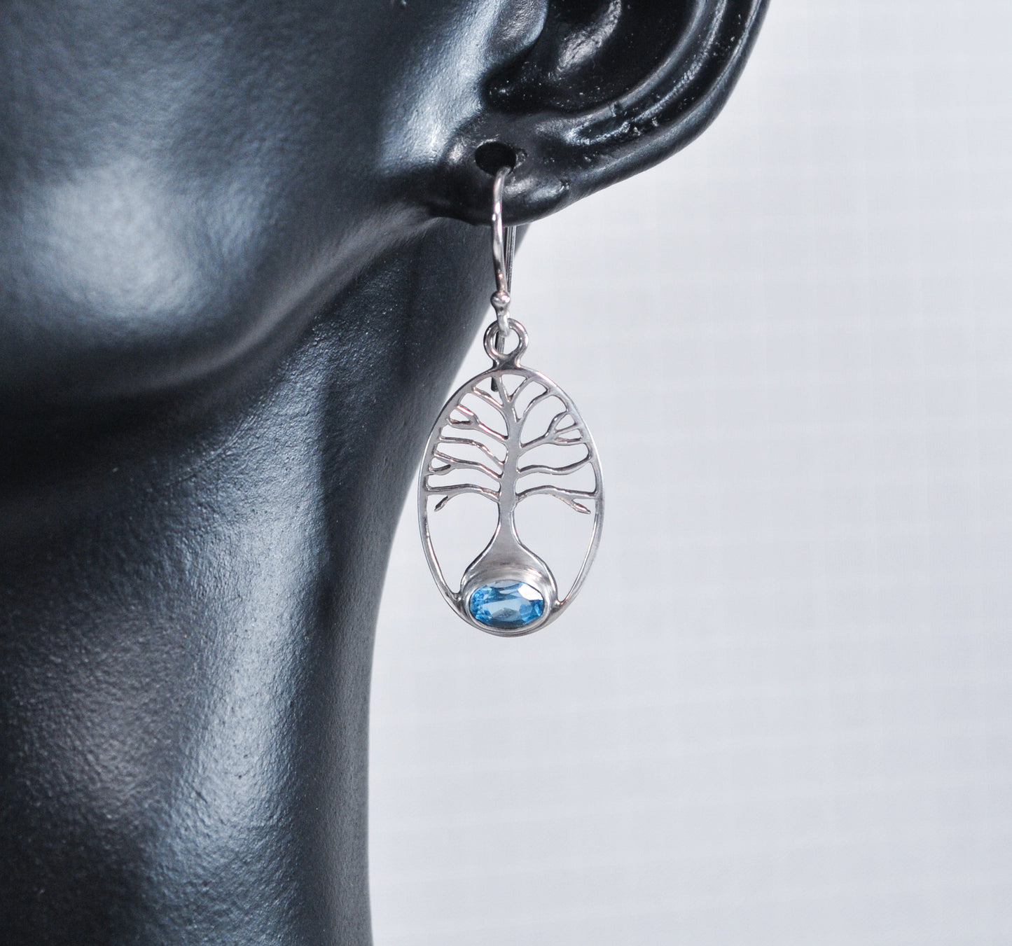 Vintage Sterling Silver Blue Topaz Tree of Life Earrings