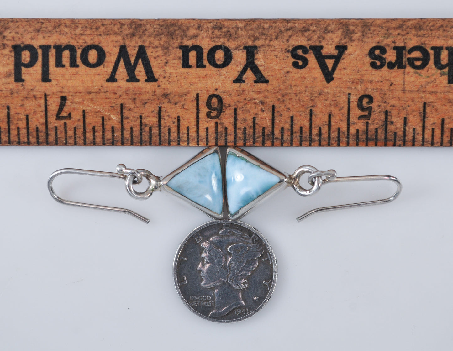 Small Triangle Larimar Sterling Silver Earrings