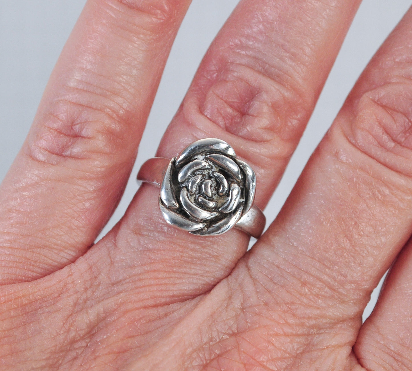 Vintage Sterling Silver Rose Flower Ring