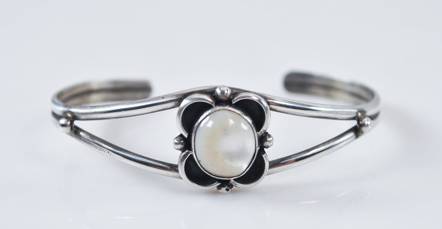 Native American Sterling Silver Mother of Pearl Cuff Bracelet