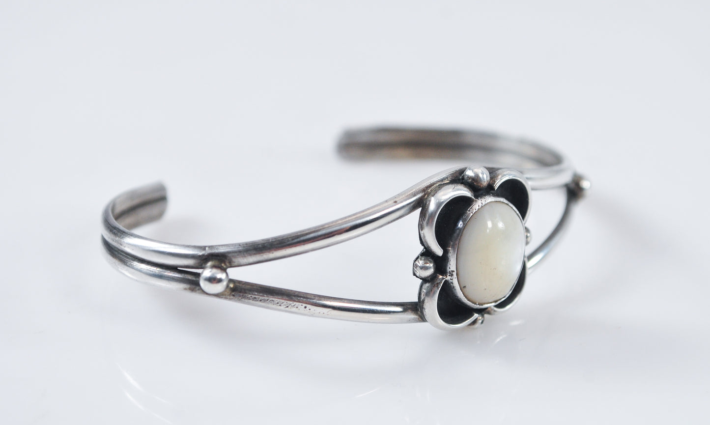 Native American Sterling Silver Mother of Pearl Cuff Bracelet