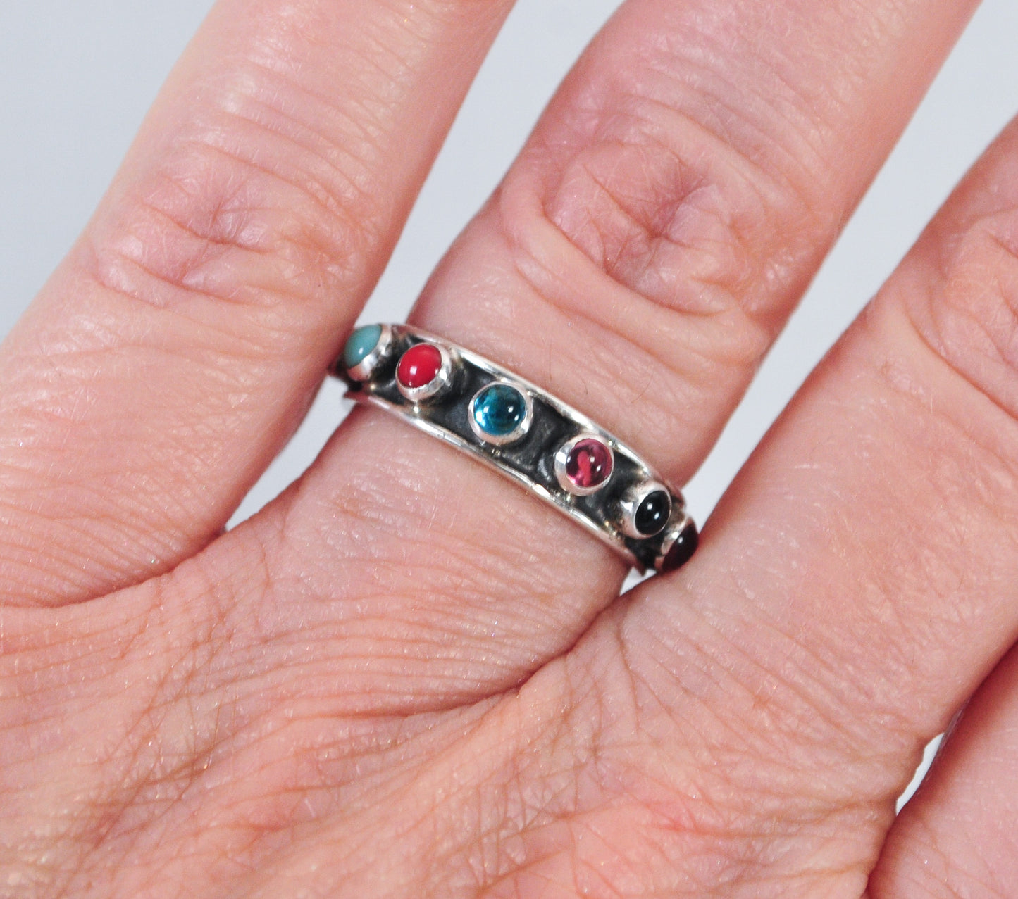 Vintage 925 Mexico Colored Stone Band Ring