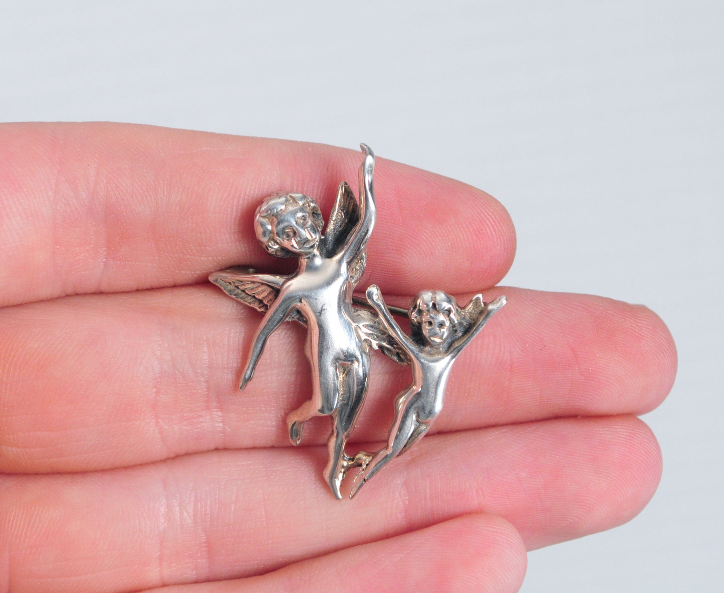 Small Sterling Silver Angel Cherub Brooch