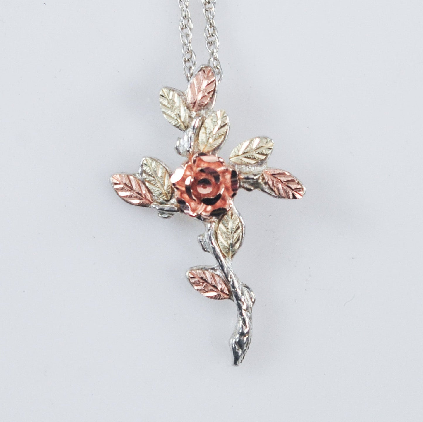 Coleman Black Hills Sterling Silver 12K Gold Rose Leaf Cross Necklace