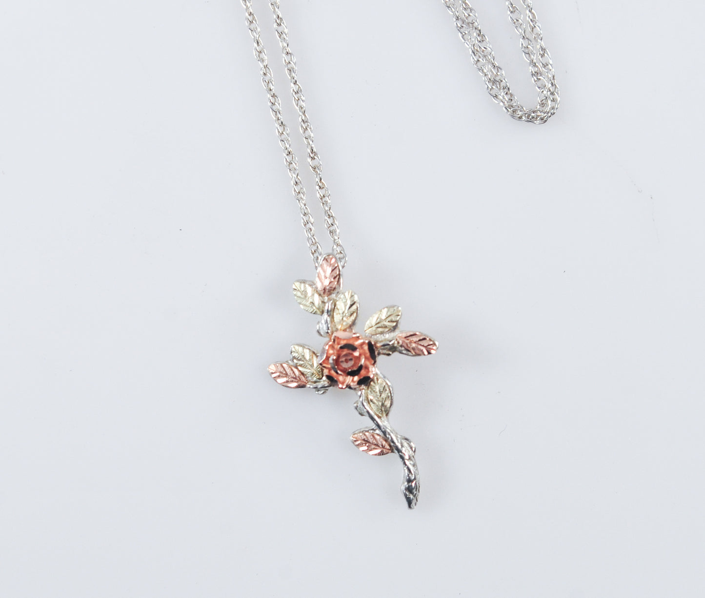 Coleman Black Hills Sterling Silver 12K Gold Rose Leaf Cross Necklace