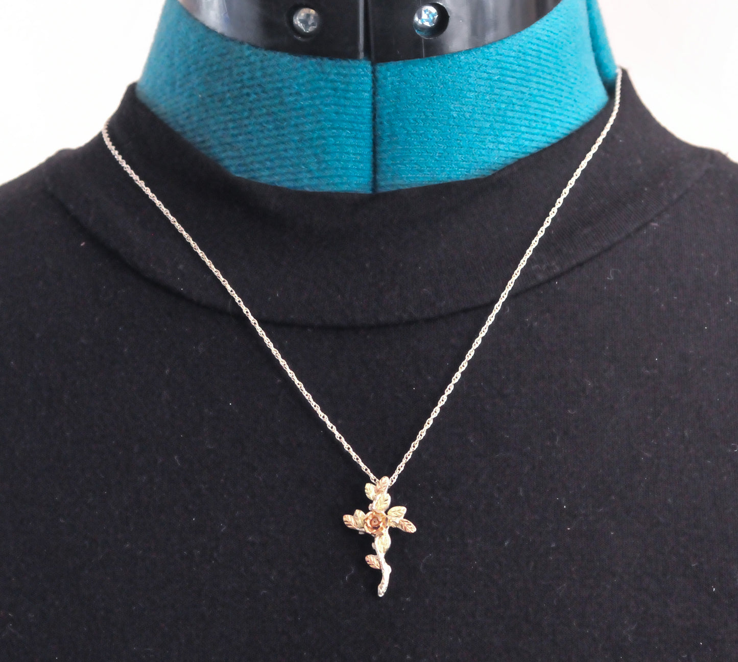 Coleman Black Hills Sterling Silver 12K Gold Rose Leaf Cross Necklace