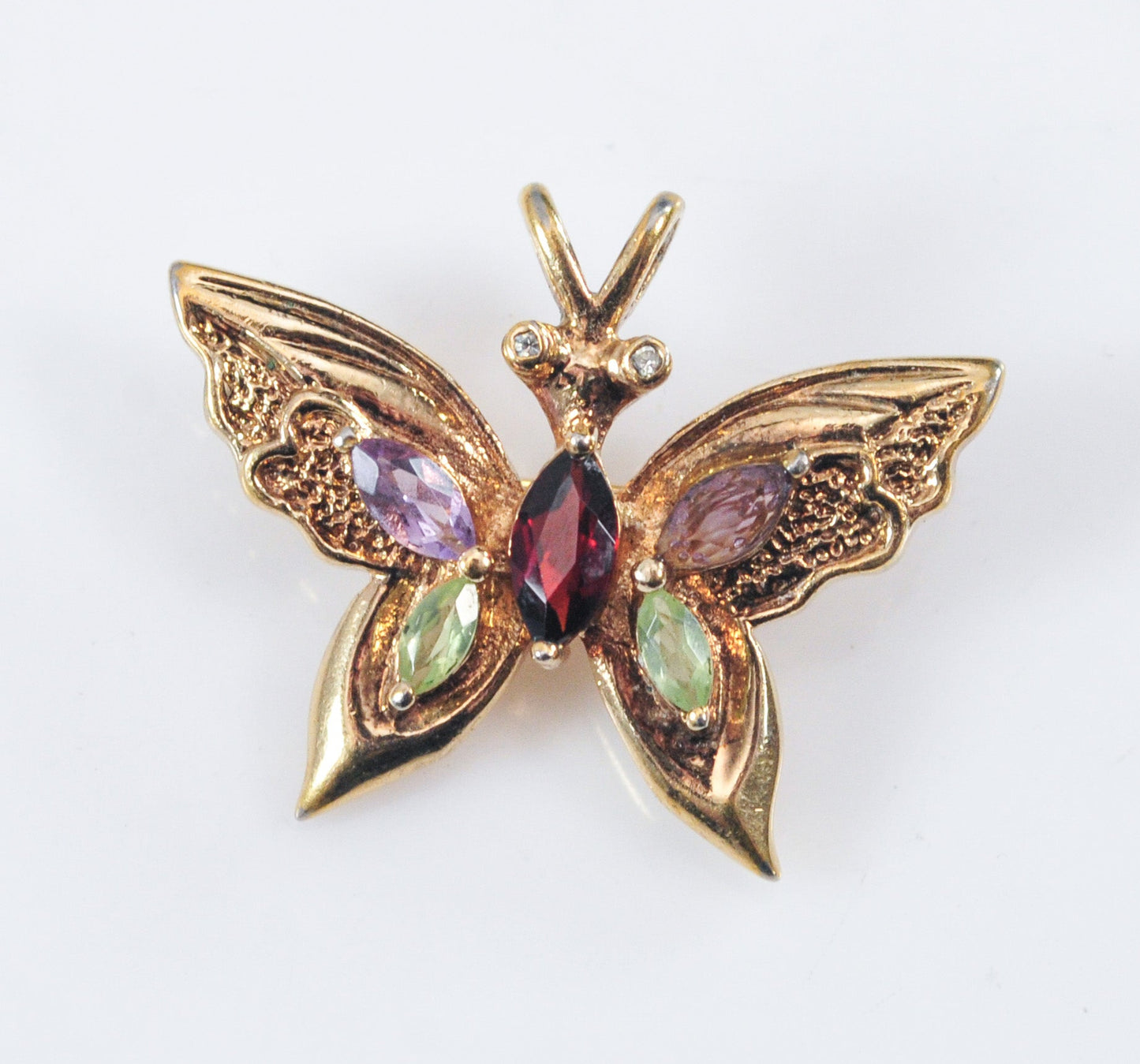 Signed Gold Over Sterling Silver Gemstone Butterfly Pendant Brooch