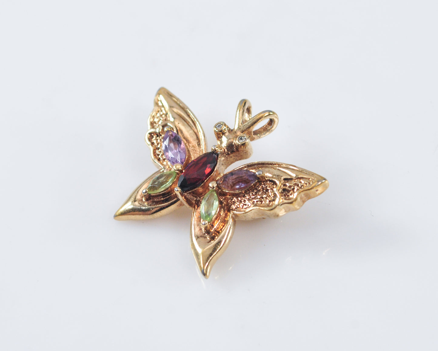 Signed Gold Over Sterling Silver Gemstone Butterfly Pendant Brooch