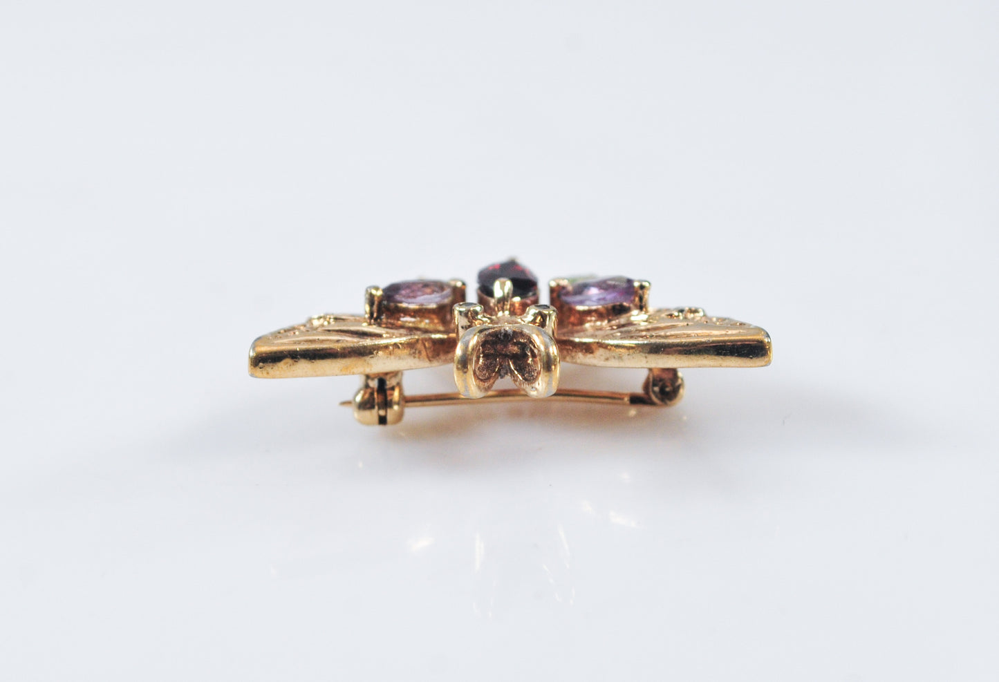 Signed Gold Over Sterling Silver Gemstone Butterfly Pendant Brooch