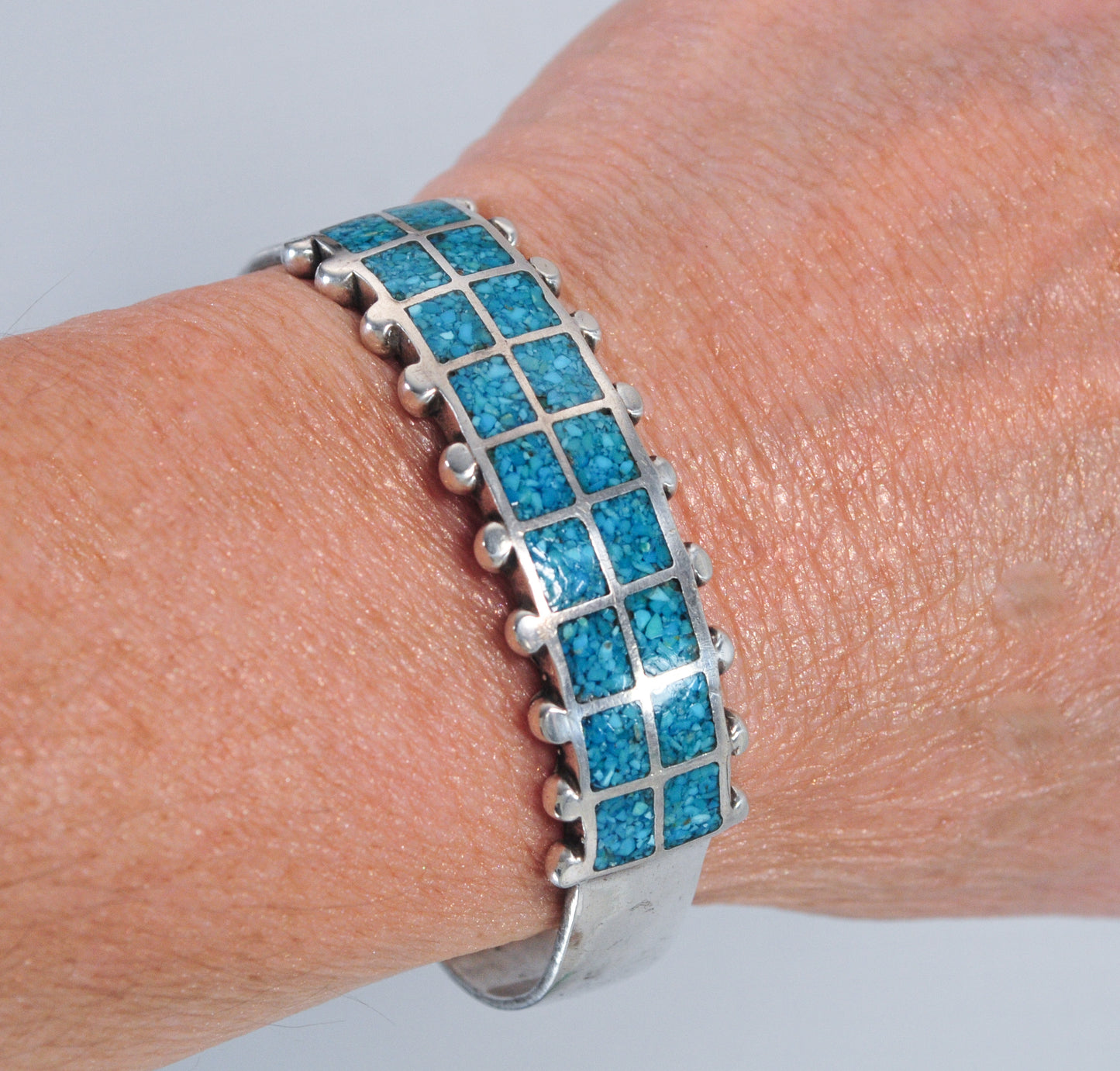 Native American Turquoise Chip Inlay Cuff Bracelet