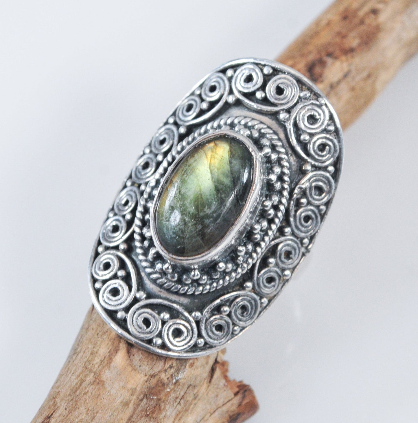 Sterling Silver Green Labradorite Ring