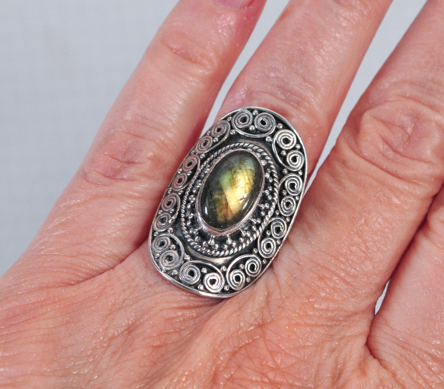 Sterling Silver Green Labradorite Ring