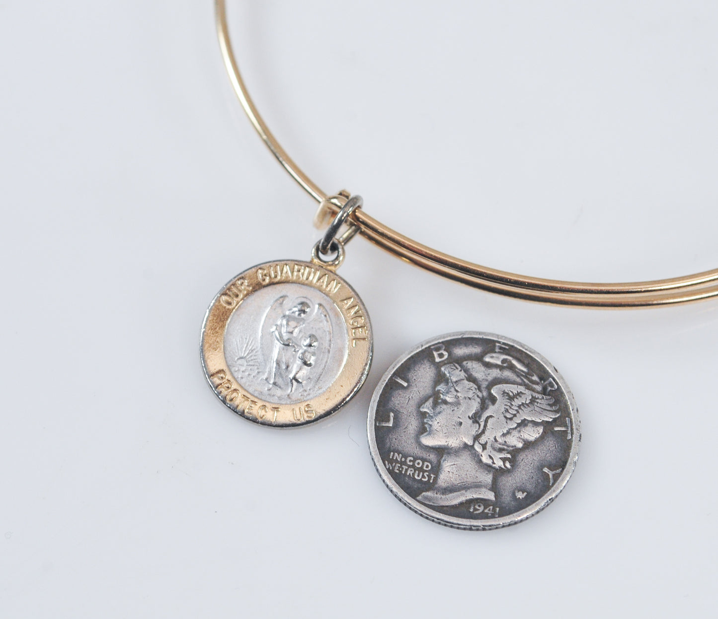 Alex and Ani Gold Filled Bangle Bracelet with 925 Guradian Angel Charm