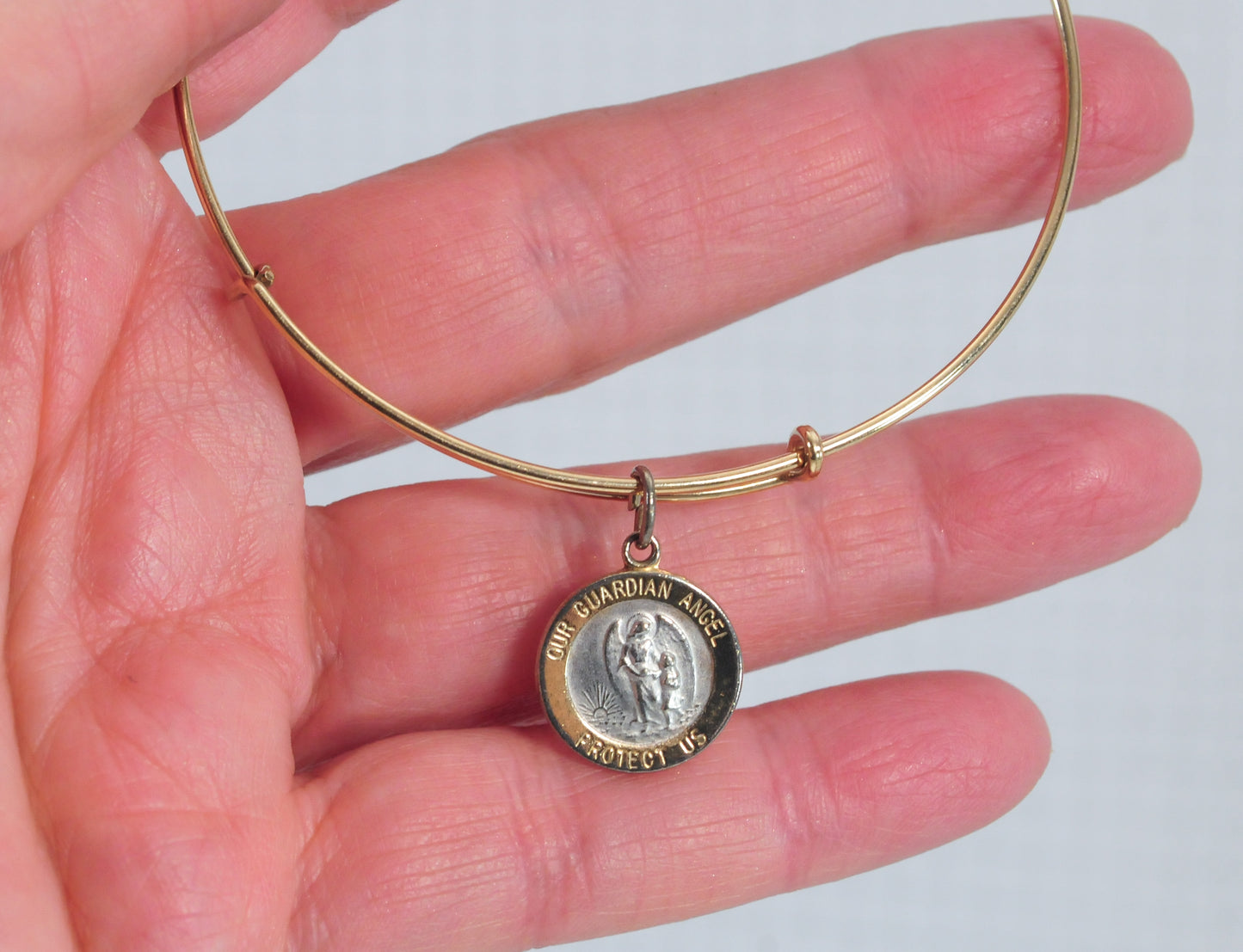 Alex and Ani Gold Filled Bangle Bracelet with 925 Guradian Angel Charm