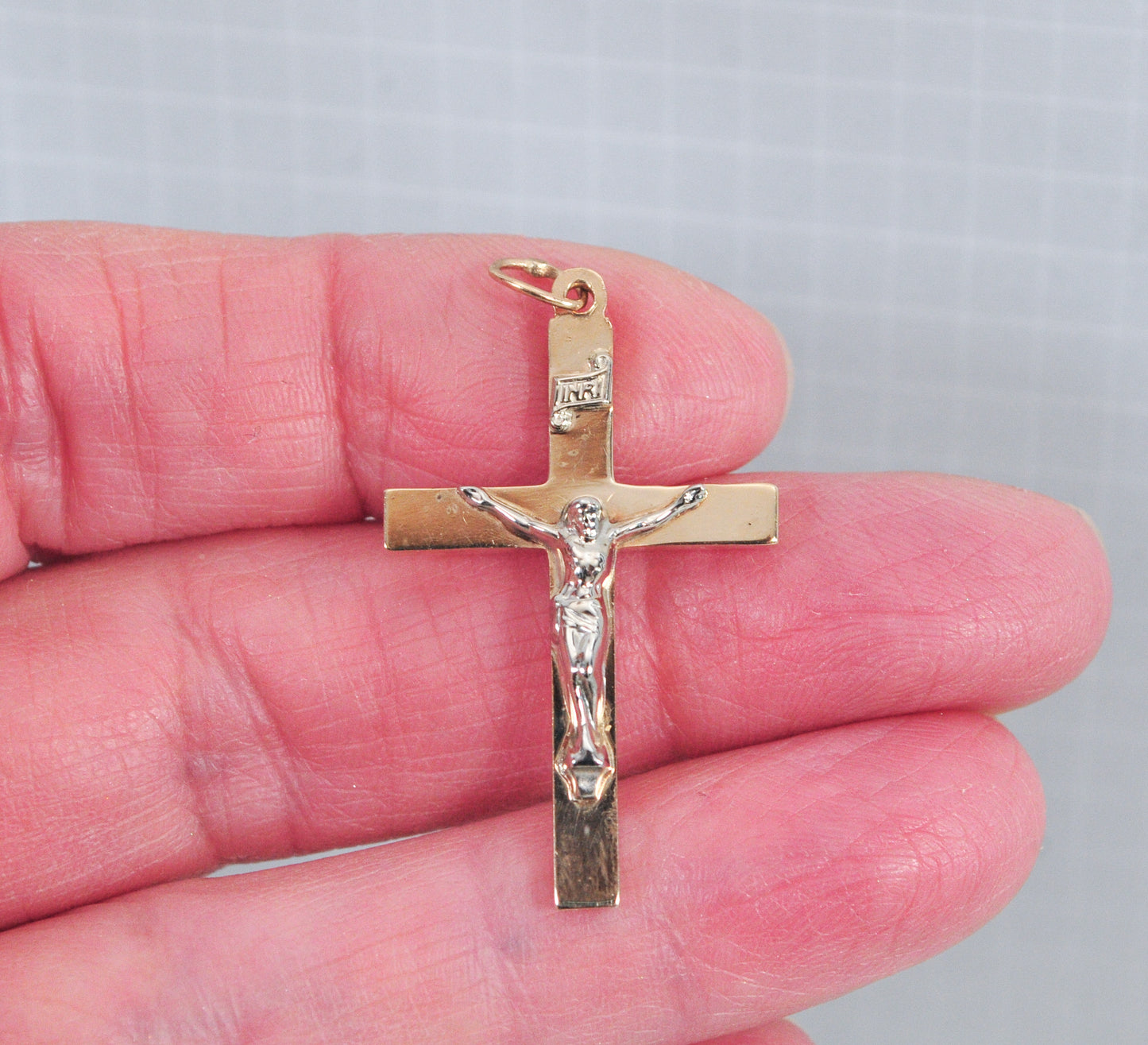 14K Gold Two Tone Crucifix Pendant