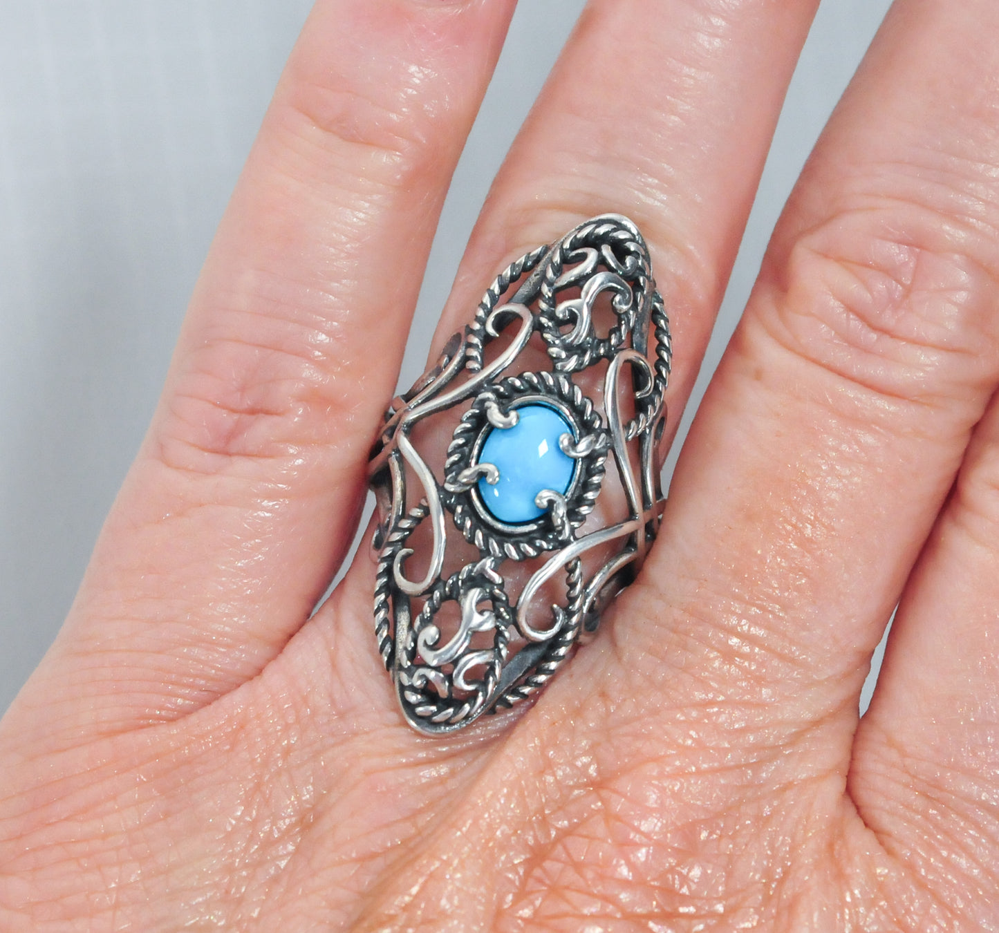 Carolyn Pollack Long Turquoise Sterling Silver Ring